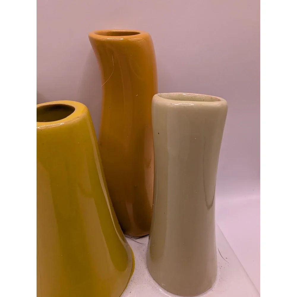 Chive Pooley 8-Tube Bud Vase Ceramic Mustard Yellow Ochre Cream white base